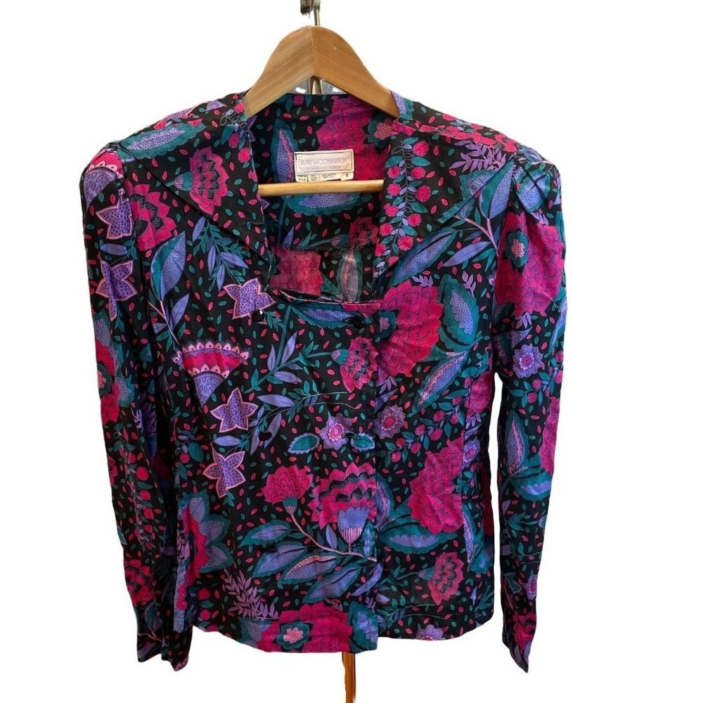 Vintage 80s 90s Blair Woolverton Floral Colorful Double Breasted Blouse Sz 8